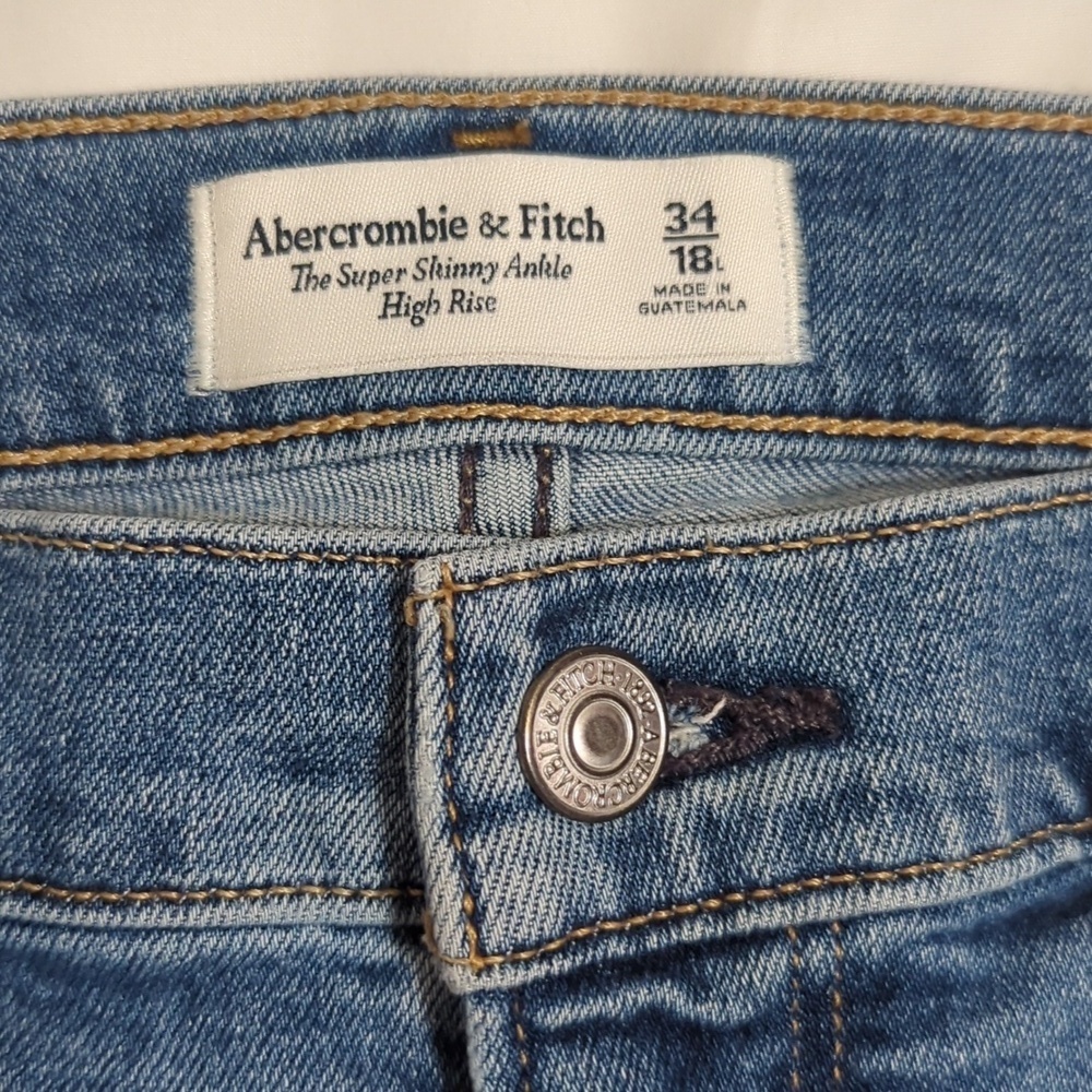Abercrombie & Fitch The Super Skinny Ankle High Rise Jeans, Color Blue Size 34 - Picture 11 of 15